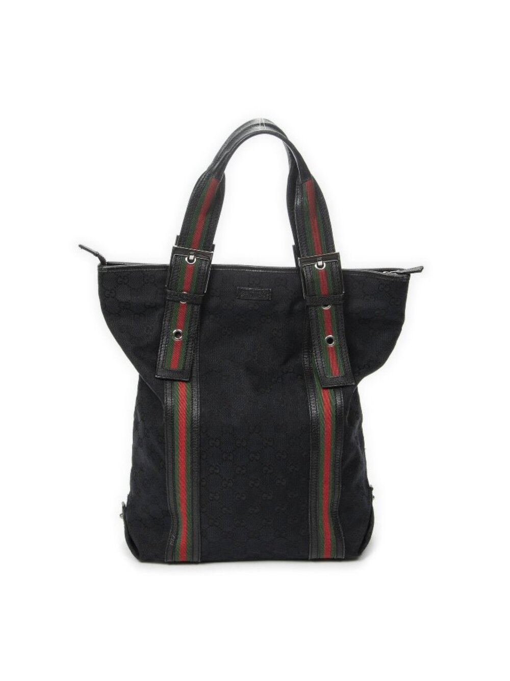 Gucci Web Buckle Vertical Tote Bag Black GG Canvas